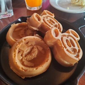 Mickey & Stitch waffles at Polynesian 'Ohana breakfast! Stitch waffles!!!