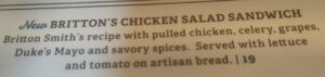 Britton's chicken salad sandwich